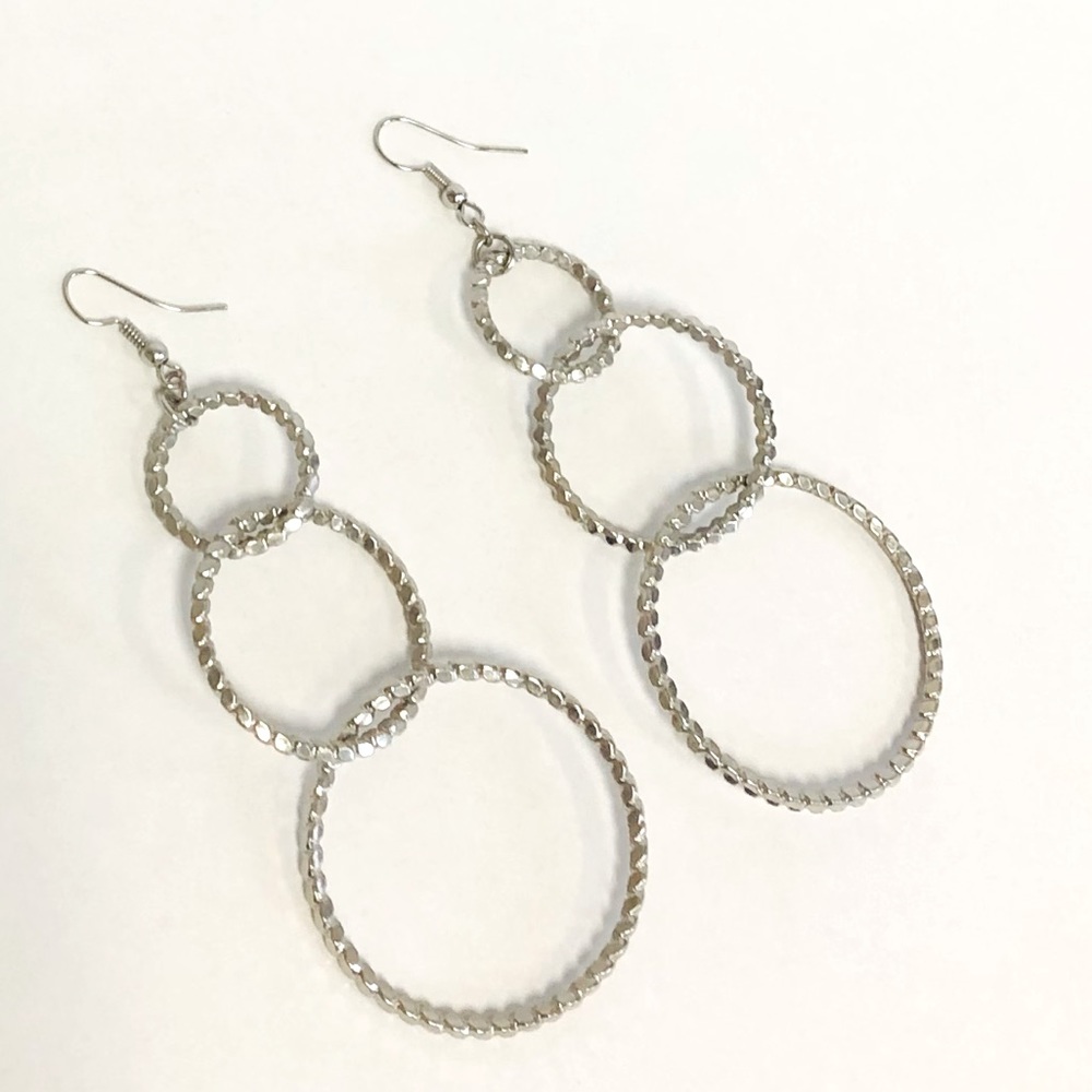 Silver Multi Hoop Textured Earrings